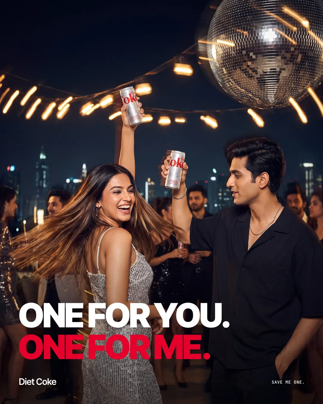 Poster: ONE FOR YOU. ONE FOR ME. over the rooftop party.